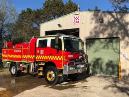 Acheron CFA to attend city protest Acheron CFA truck and shed.